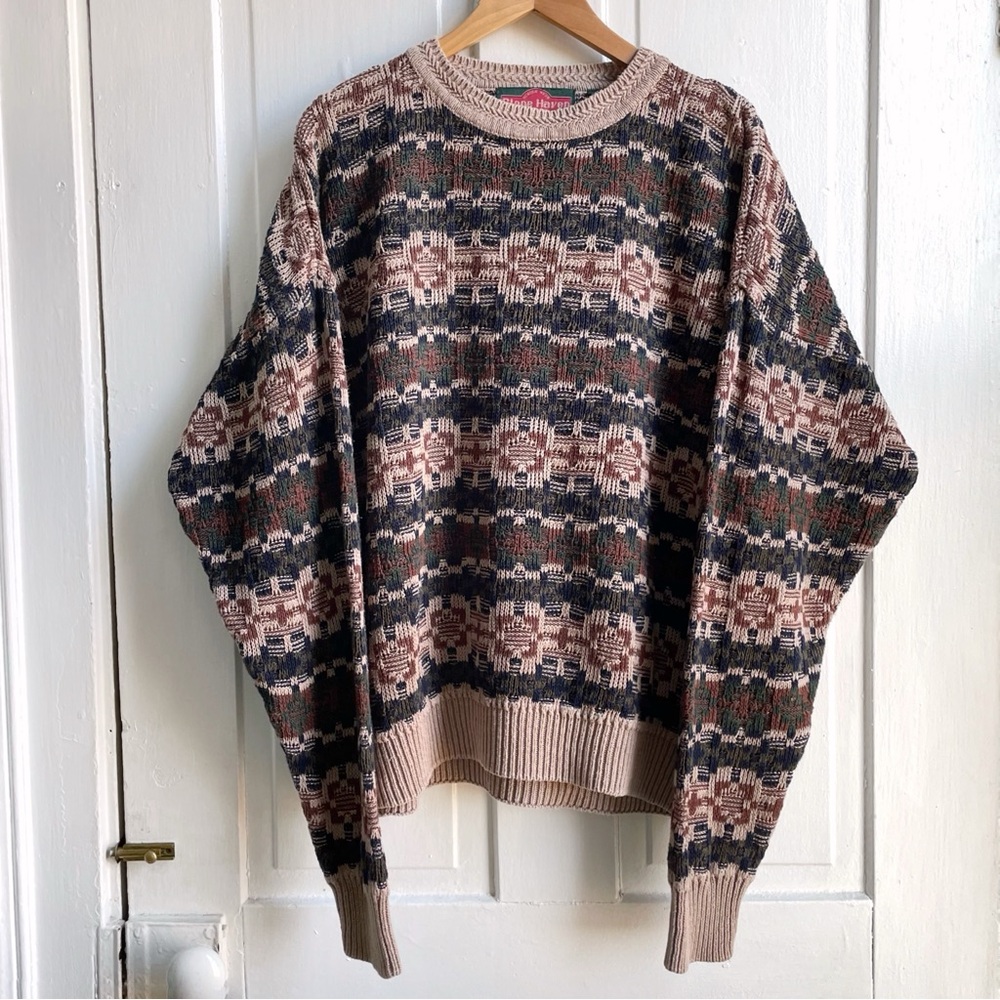 Vintage 80s/90s Stove Haven Natural Fiber Cotton & Ramie Knit Grandpa Sweater